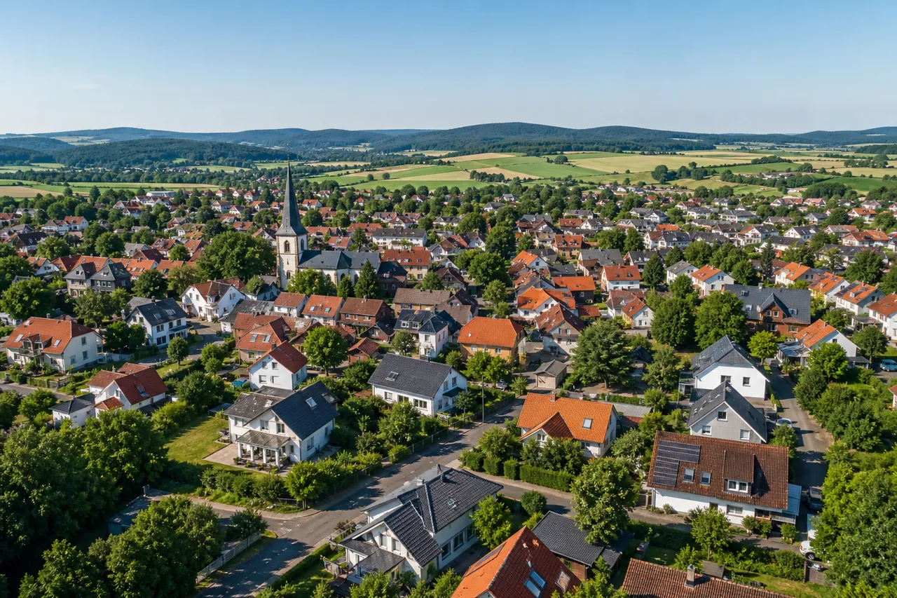 Luftaufnahme einer typischen deutschen Wohnsiedlung mit Einfamilienhäusern – Symbolbild Bauen in den Bundesländern.